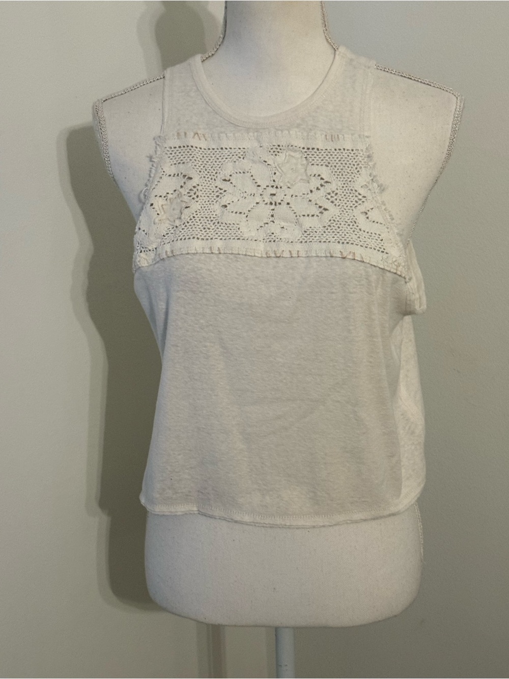 We The Free Cream Crochet Yoke Tank